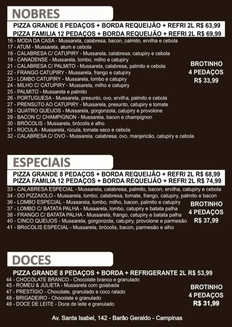 Nonna Braçuda Cardápio